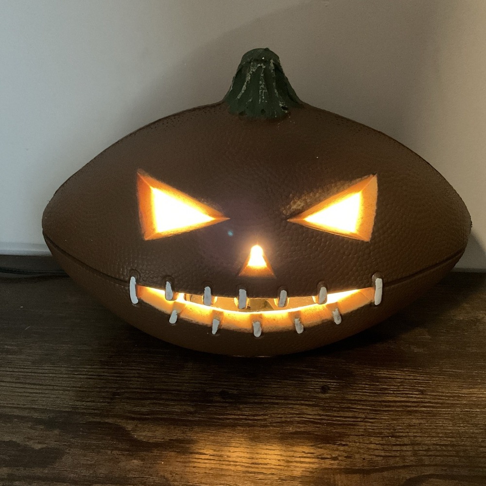 Halloween Football Shaped Pumpkin Jack-o-lantern Lights Up Fall Decor Foam Mold
